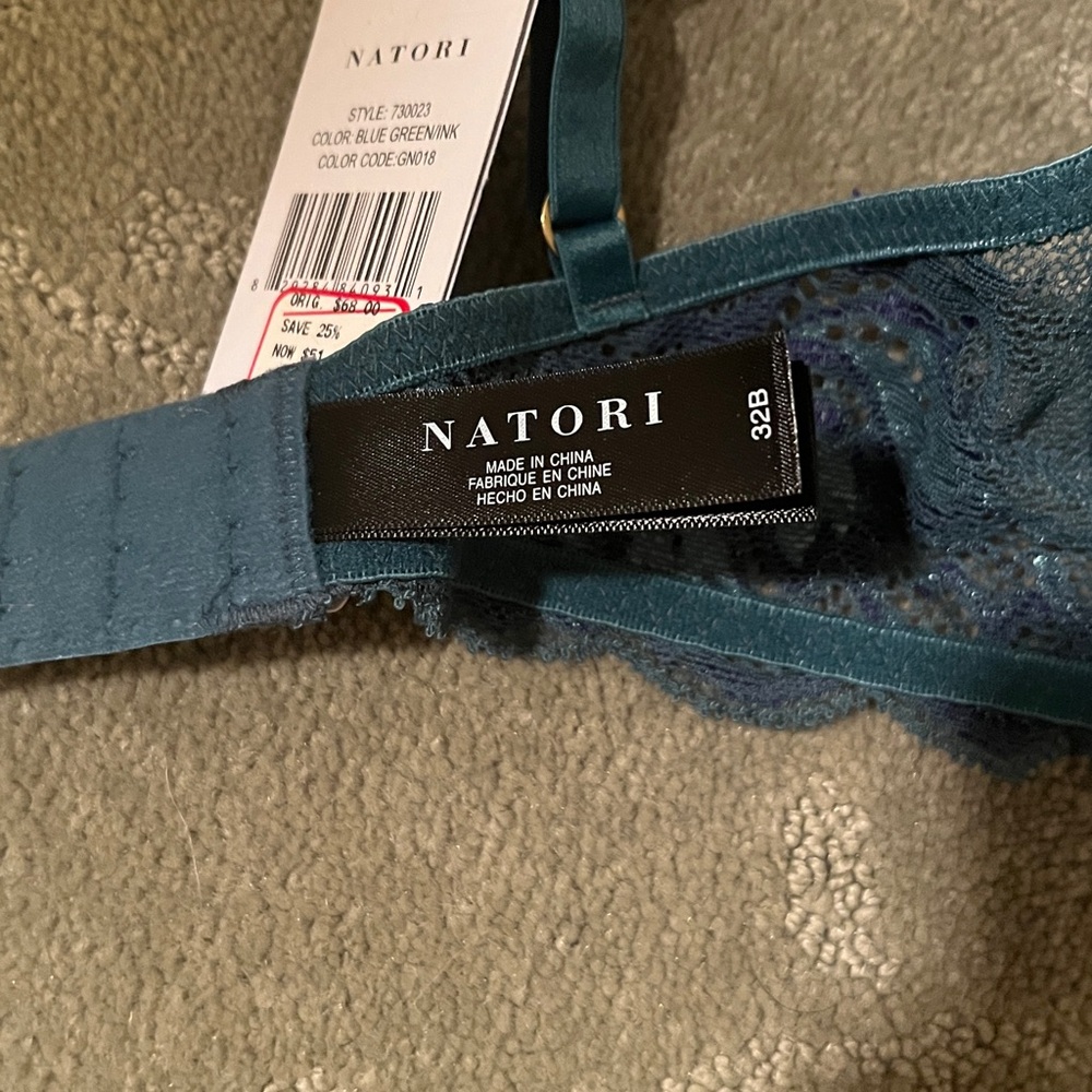 Natori Lace Trim Bra - Teal and Navy - Picture 4 of 7